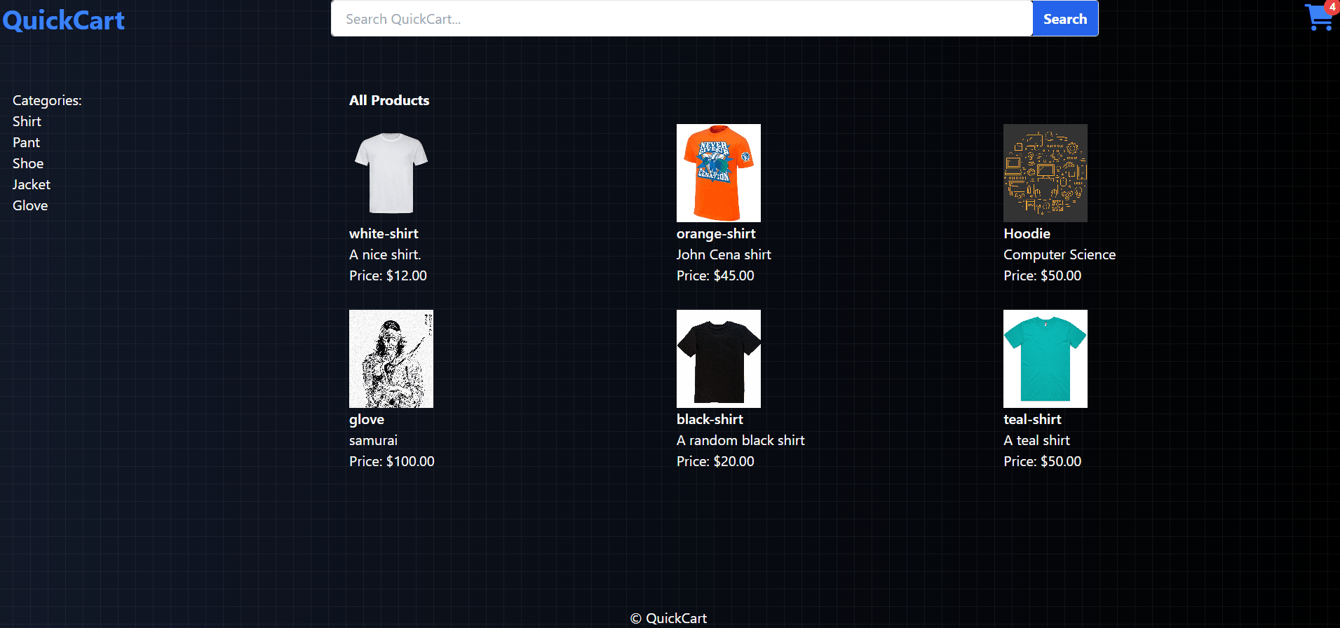 QuickCart project screenshot